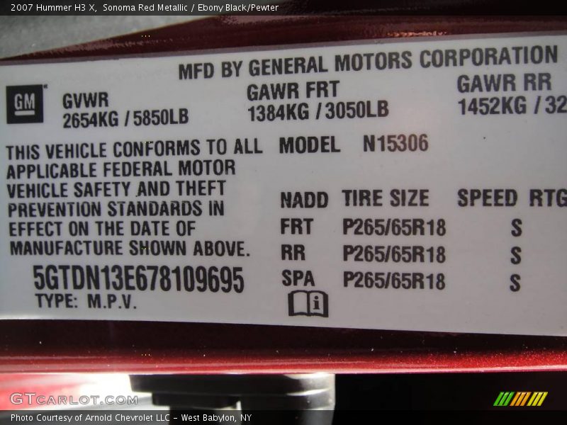 Sonoma Red Metallic / Ebony Black/Pewter 2007 Hummer H3 X