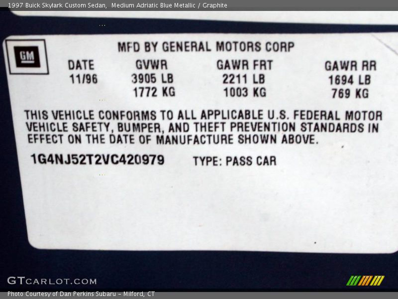 Medium Adriatic Blue Metallic / Graphite 1997 Buick Skylark Custom Sedan