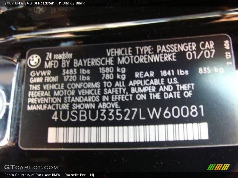 Jet Black / Black 2007 BMW Z4 3.0i Roadster