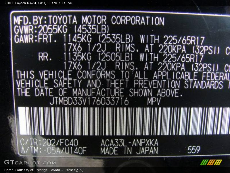Black / Taupe 2007 Toyota RAV4 4WD