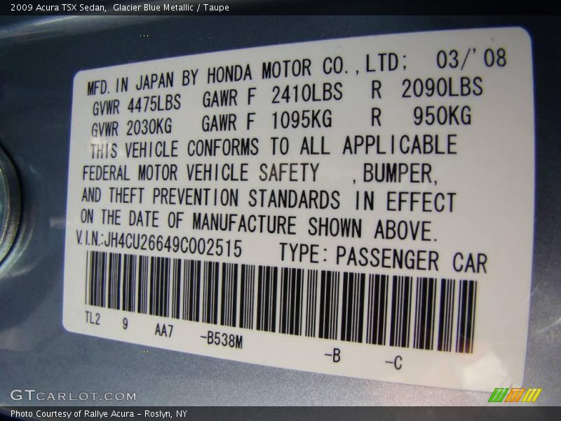 Glacier Blue Metallic / Taupe 2009 Acura TSX Sedan