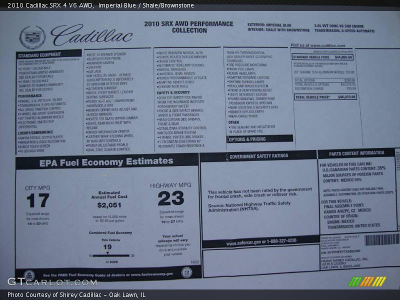 Imperial Blue / Shale/Brownstone 2010 Cadillac SRX 4 V6 AWD