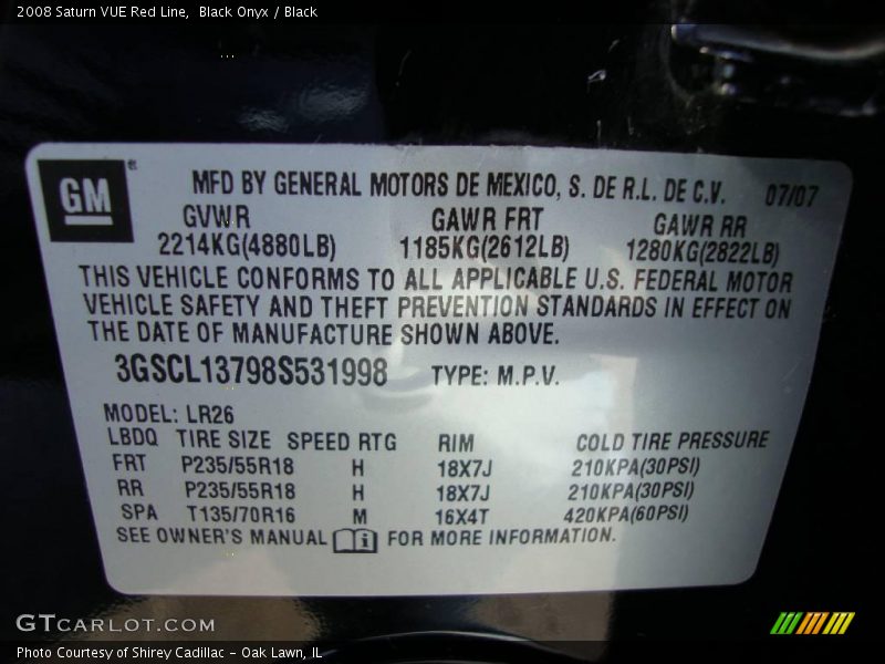 Black Onyx / Black 2008 Saturn VUE Red Line