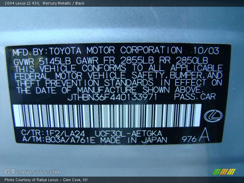 Mercury Metallic / Black 2004 Lexus LS 430