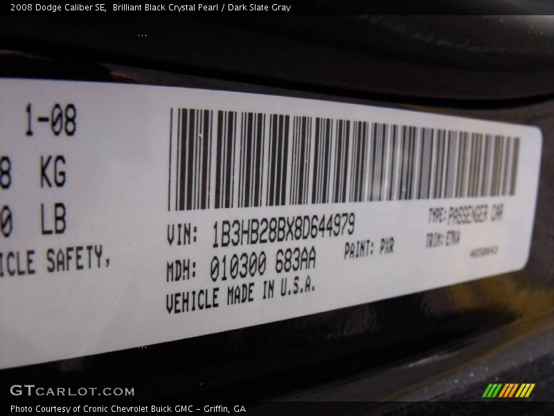 Brilliant Black Crystal Pearl / Dark Slate Gray 2008 Dodge Caliber SE