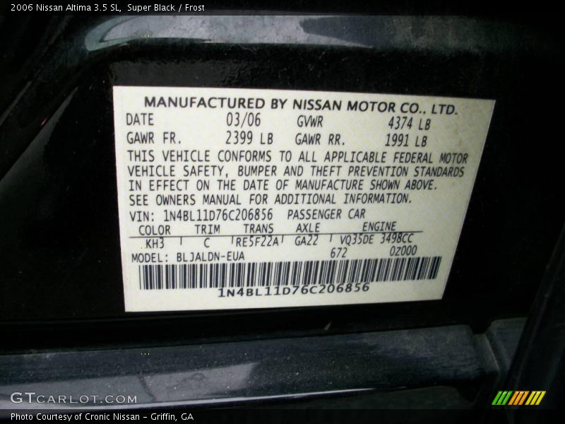 Super Black / Frost 2006 Nissan Altima 3.5 SL