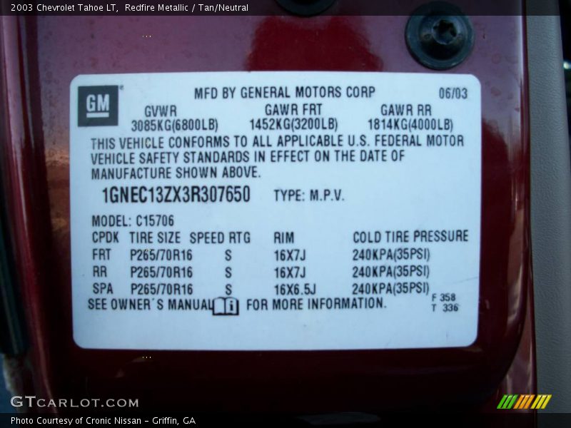 Redfire Metallic / Tan/Neutral 2003 Chevrolet Tahoe LT