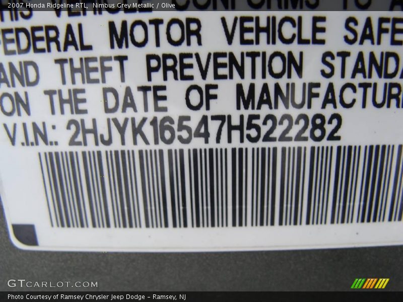 Nimbus Grey Metallic / Olive 2007 Honda Ridgeline RTL