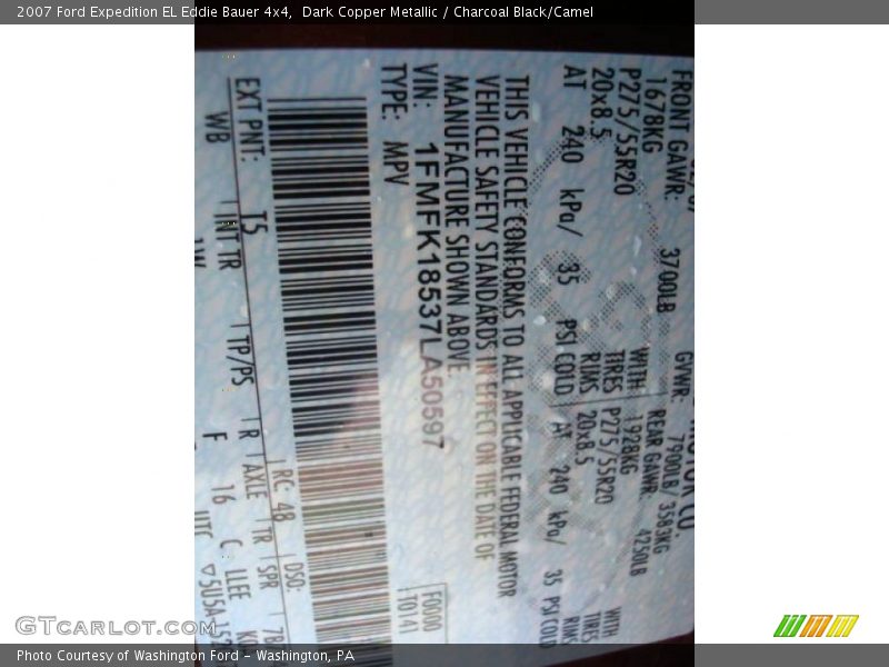 Dark Copper Metallic / Charcoal Black/Camel 2007 Ford Expedition EL Eddie Bauer 4x4