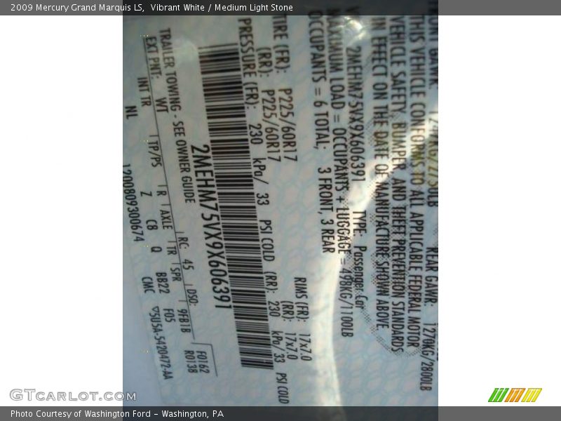 Vibrant White / Medium Light Stone 2009 Mercury Grand Marquis LS