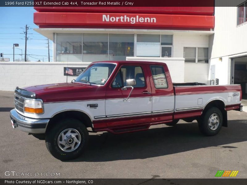 Toreador Red Metallic / Grey 1996 Ford F250 XLT Extended Cab 4x4