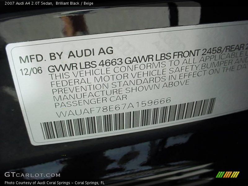 Brilliant Black / Beige 2007 Audi A4 2.0T Sedan