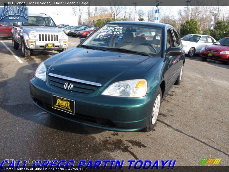 Clover Green / Beige 2001 Honda Civic LX Sedan