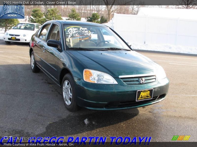 Clover Green / Beige 2001 Honda Civic LX Sedan