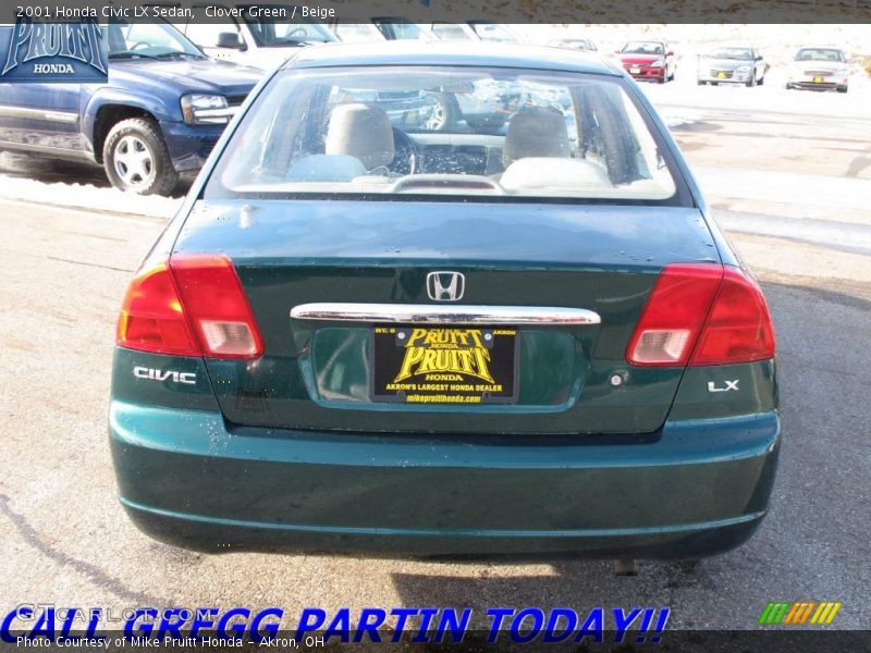 Clover Green / Beige 2001 Honda Civic LX Sedan