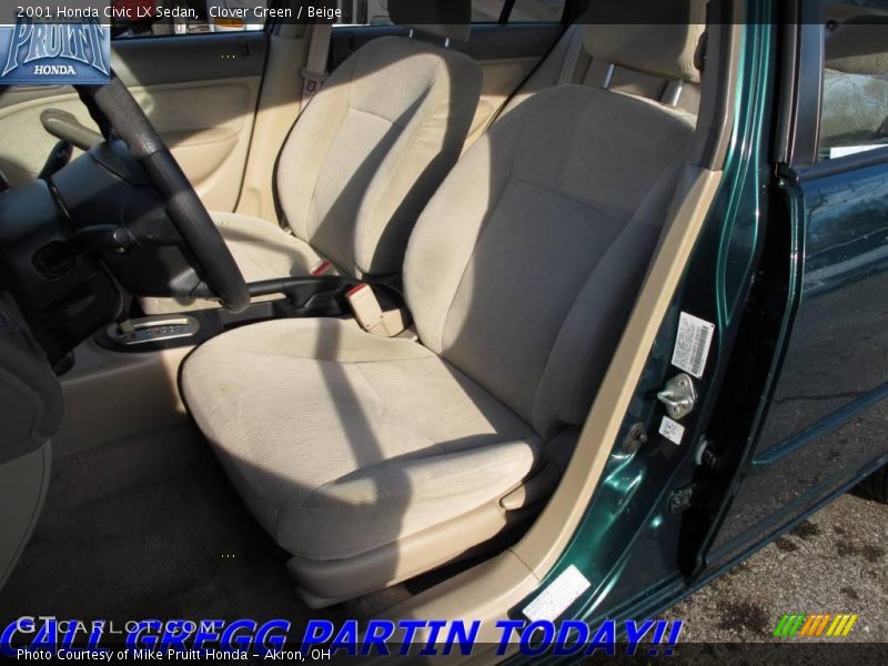 Clover Green / Beige 2001 Honda Civic LX Sedan