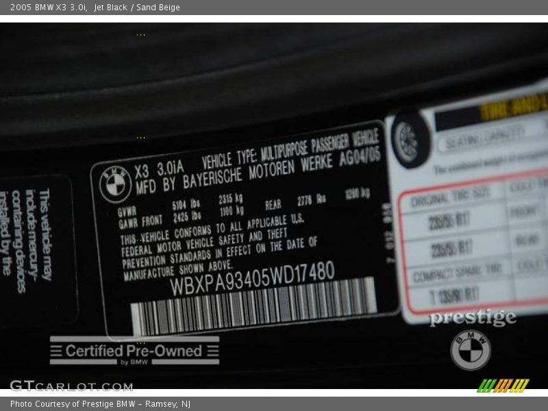 Jet Black / Sand Beige 2005 BMW X3 3.0i