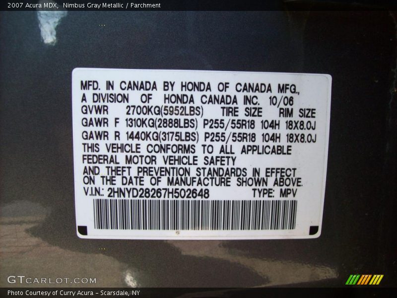 Nimbus Gray Metallic / Parchment 2007 Acura MDX