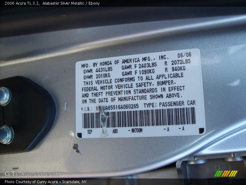 Alabaster Silver Metallic / Ebony 2006 Acura TL 3.2