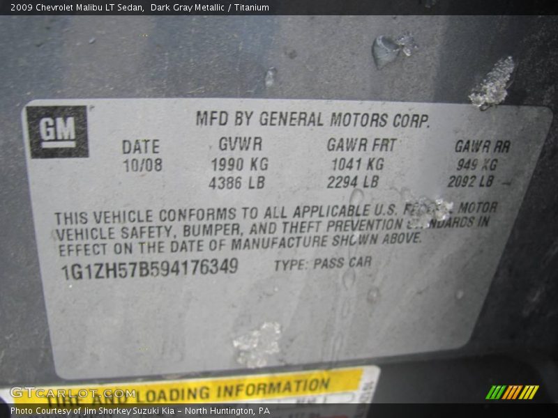 Dark Gray Metallic / Titanium 2009 Chevrolet Malibu LT Sedan