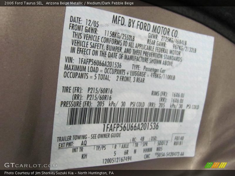 Arizona Beige Metallic / Medium/Dark Pebble Beige 2006 Ford Taurus SEL