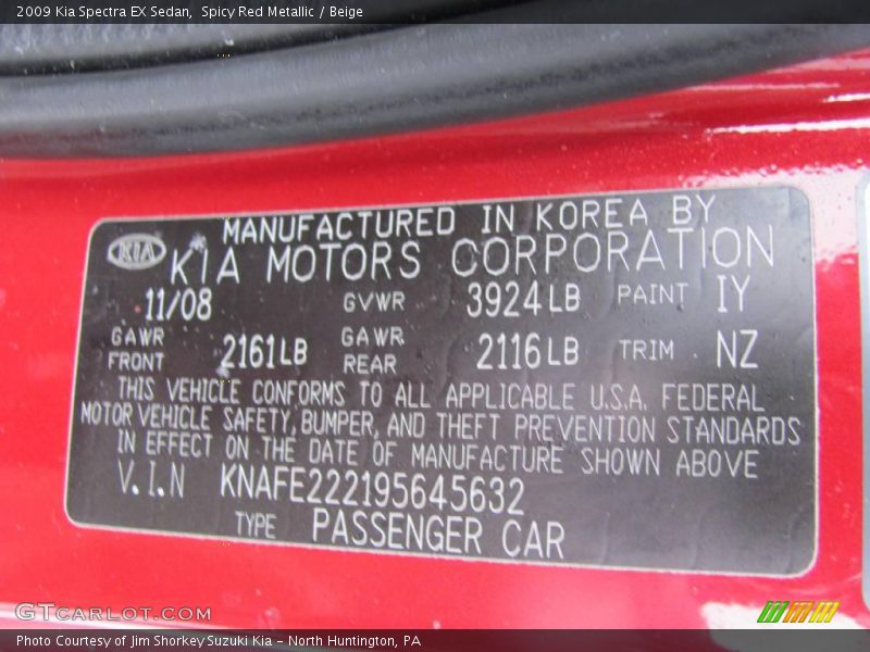 Spicy Red Metallic / Beige 2009 Kia Spectra EX Sedan