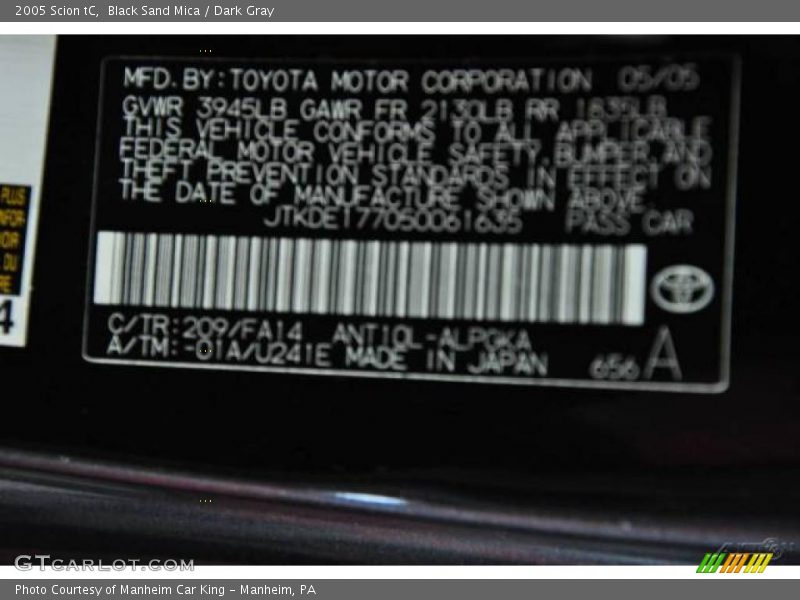 Black Sand Mica / Dark Gray 2005 Scion tC