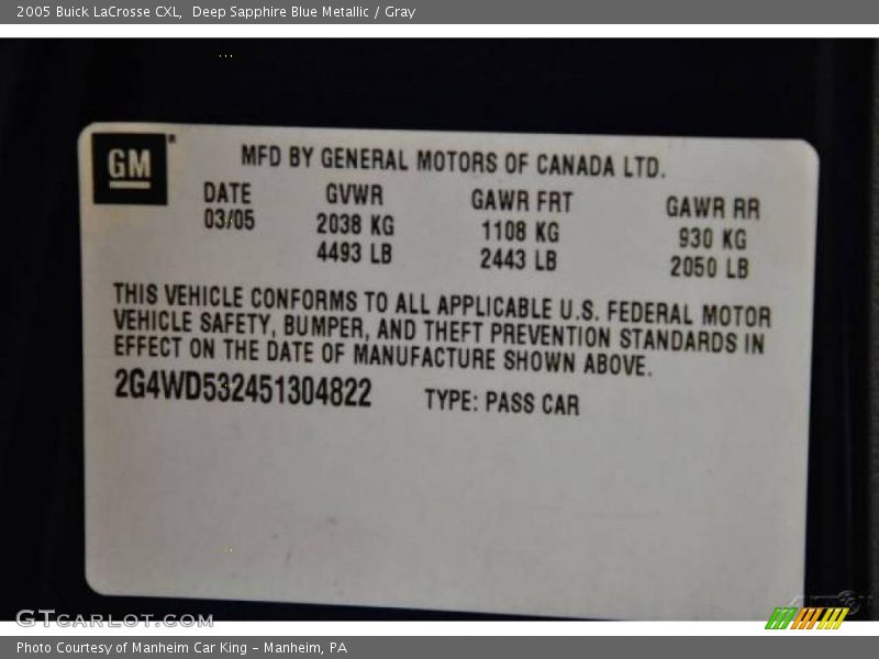 Deep Sapphire Blue Metallic / Gray 2005 Buick LaCrosse CXL