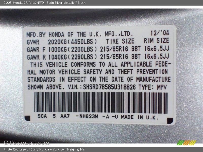 Satin Silver Metallic / Black 2005 Honda CR-V LX 4WD