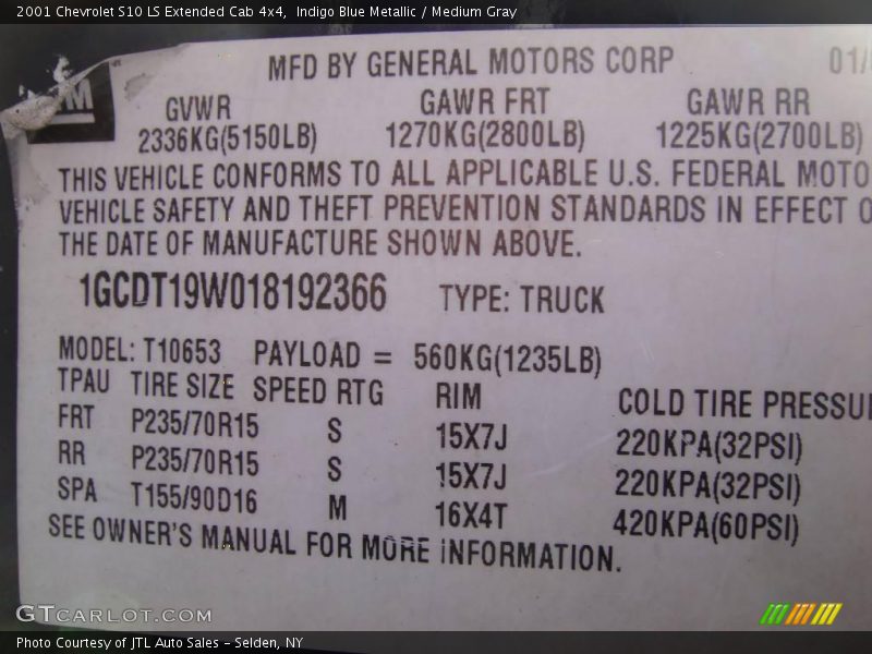 Indigo Blue Metallic / Medium Gray 2001 Chevrolet S10 LS Extended Cab 4x4