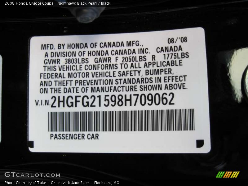 Nighthawk Black Pearl / Black 2008 Honda Civic Si Coupe