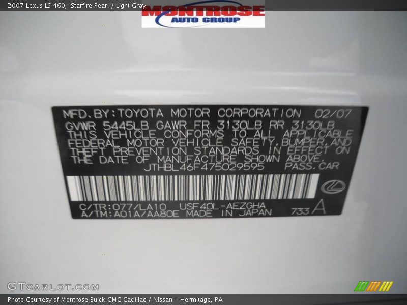Starfire Pearl / Light Gray 2007 Lexus LS 460