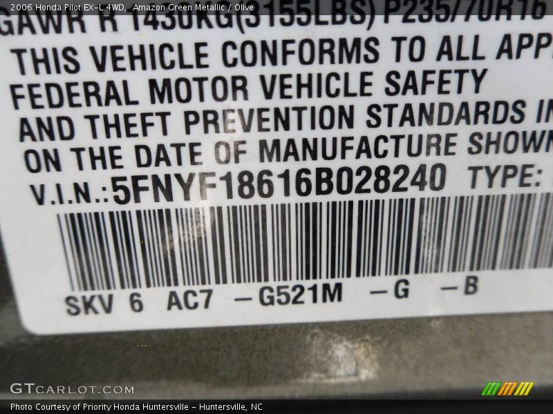 Amazon Green Metallic / Olive 2006 Honda Pilot EX-L 4WD