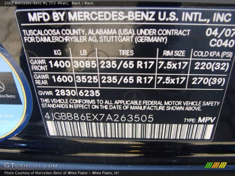 Black / Black 2007 Mercedes-Benz ML 350 4Matic