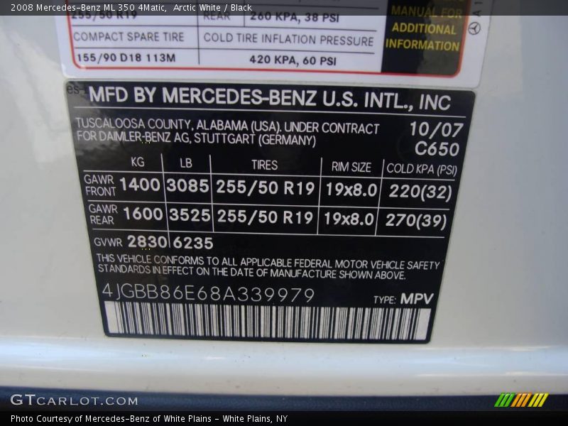 Arctic White / Black 2008 Mercedes-Benz ML 350 4Matic