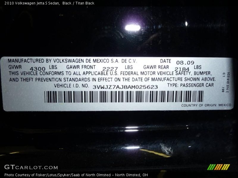 Black / Titan Black 2010 Volkswagen Jetta S Sedan