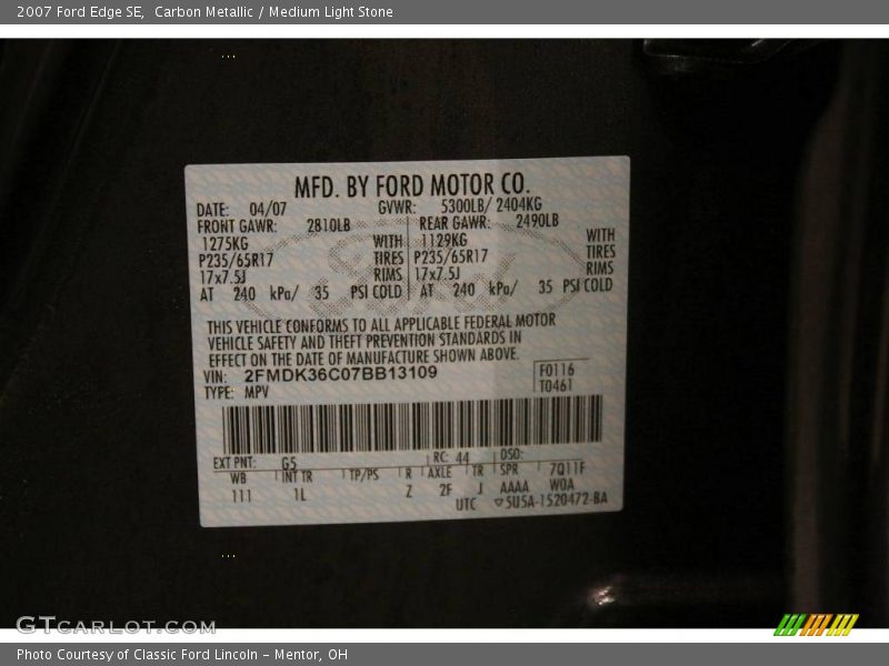 Carbon Metallic / Medium Light Stone 2007 Ford Edge SE