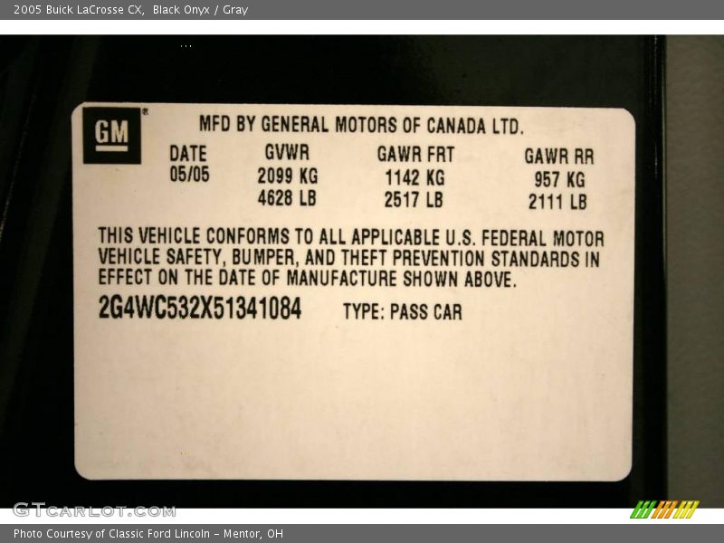 Black Onyx / Gray 2005 Buick LaCrosse CX