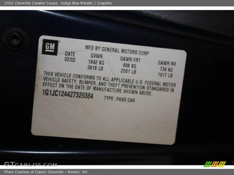 Indigo Blue Metallic / Graphite 2002 Chevrolet Cavalier Coupe