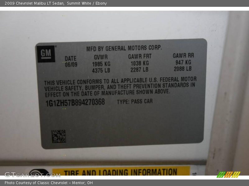 Summit White / Ebony 2009 Chevrolet Malibu LT Sedan