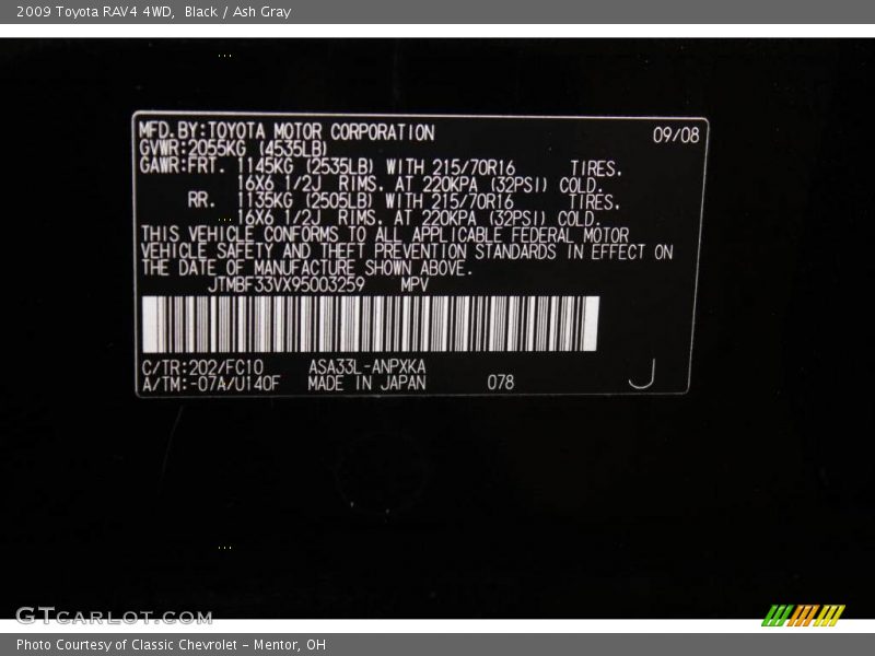 Black / Ash Gray 2009 Toyota RAV4 4WD