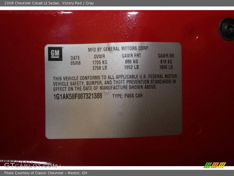 Victory Red / Gray 2008 Chevrolet Cobalt LS Sedan