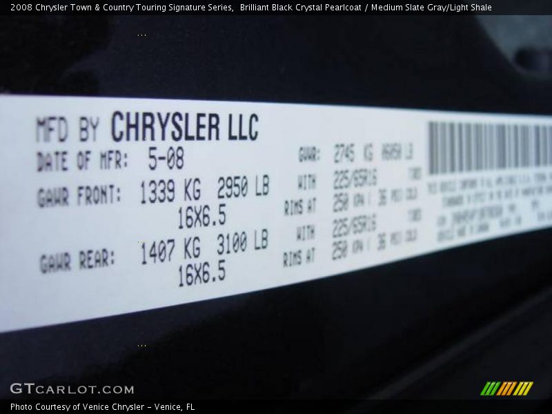 Brilliant Black Crystal Pearlcoat / Medium Slate Gray/Light Shale 2008 Chrysler Town & Country Touring Signature Series