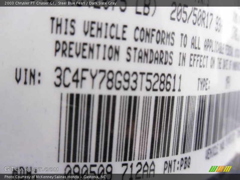 Steel Blue Pearl / Dark Slate Gray 2003 Chrysler PT Cruiser GT