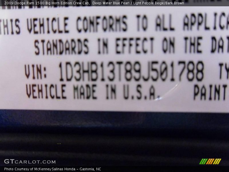 Deep Water Blue Pearl / Light Pebble Beige/Bark Brown 2009 Dodge Ram 1500 Big Horn Edition Crew Cab