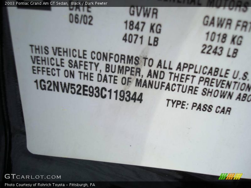 Black / Dark Pewter 2003 Pontiac Grand Am GT Sedan