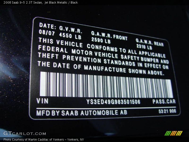 Jet Black Metallic / Black 2008 Saab 9-5 2.3T Sedan