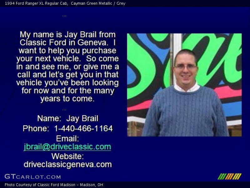 Cayman Green Metallic / Grey 1994 Ford Ranger XL Regular Cab