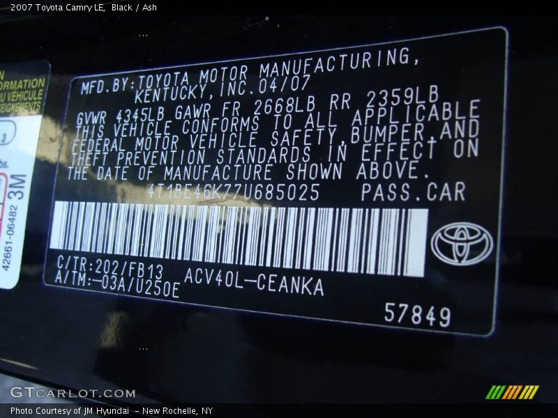 Black / Ash 2007 Toyota Camry LE