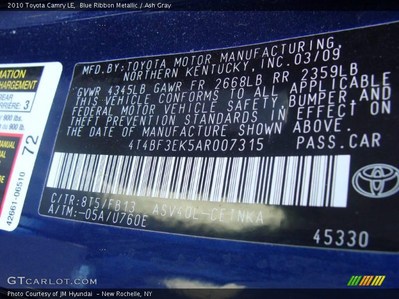 Blue Ribbon Metallic / Ash Gray 2010 Toyota Camry LE